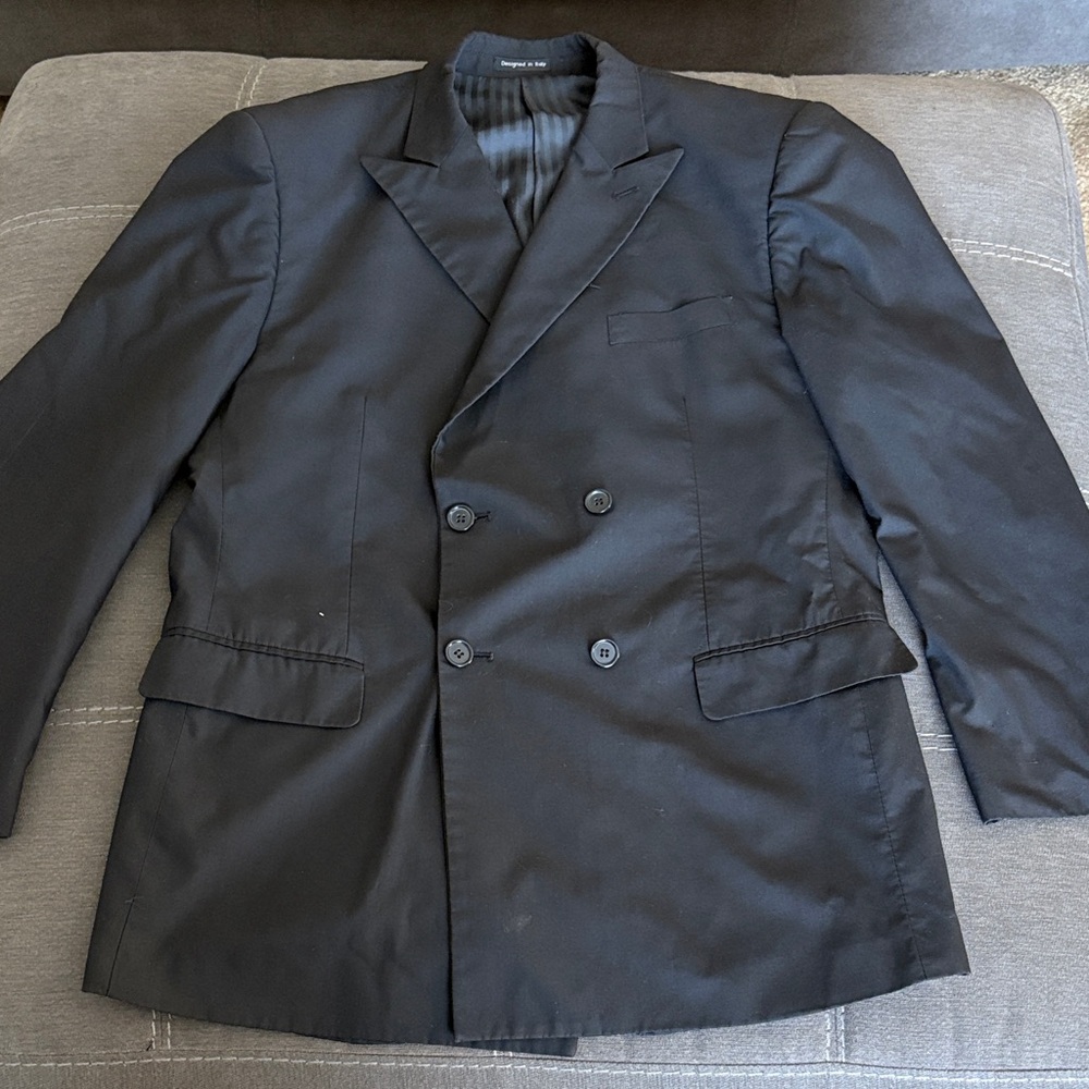 TESSORI Men's Black Double-Breasted Blazer. 42R